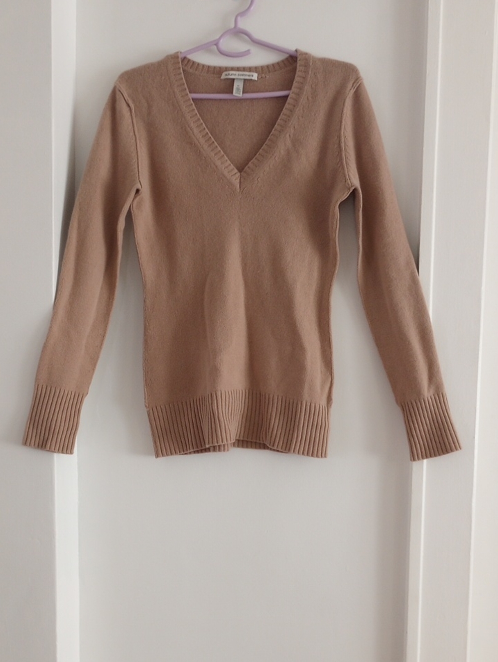 Autumn Cashmere 100% Cashmere V-Neck Sweater in Tan Size M